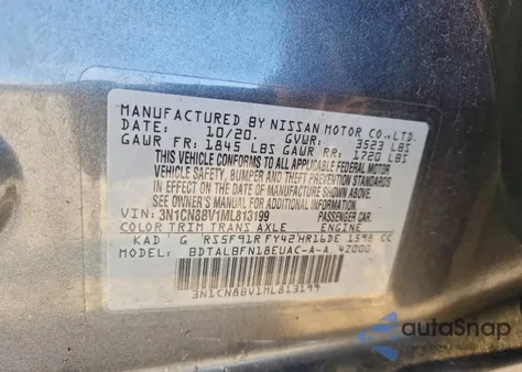 2021 Nissan Versa S z USA, uszkodzony, nr VIN 3N1CN8BV1ML813199